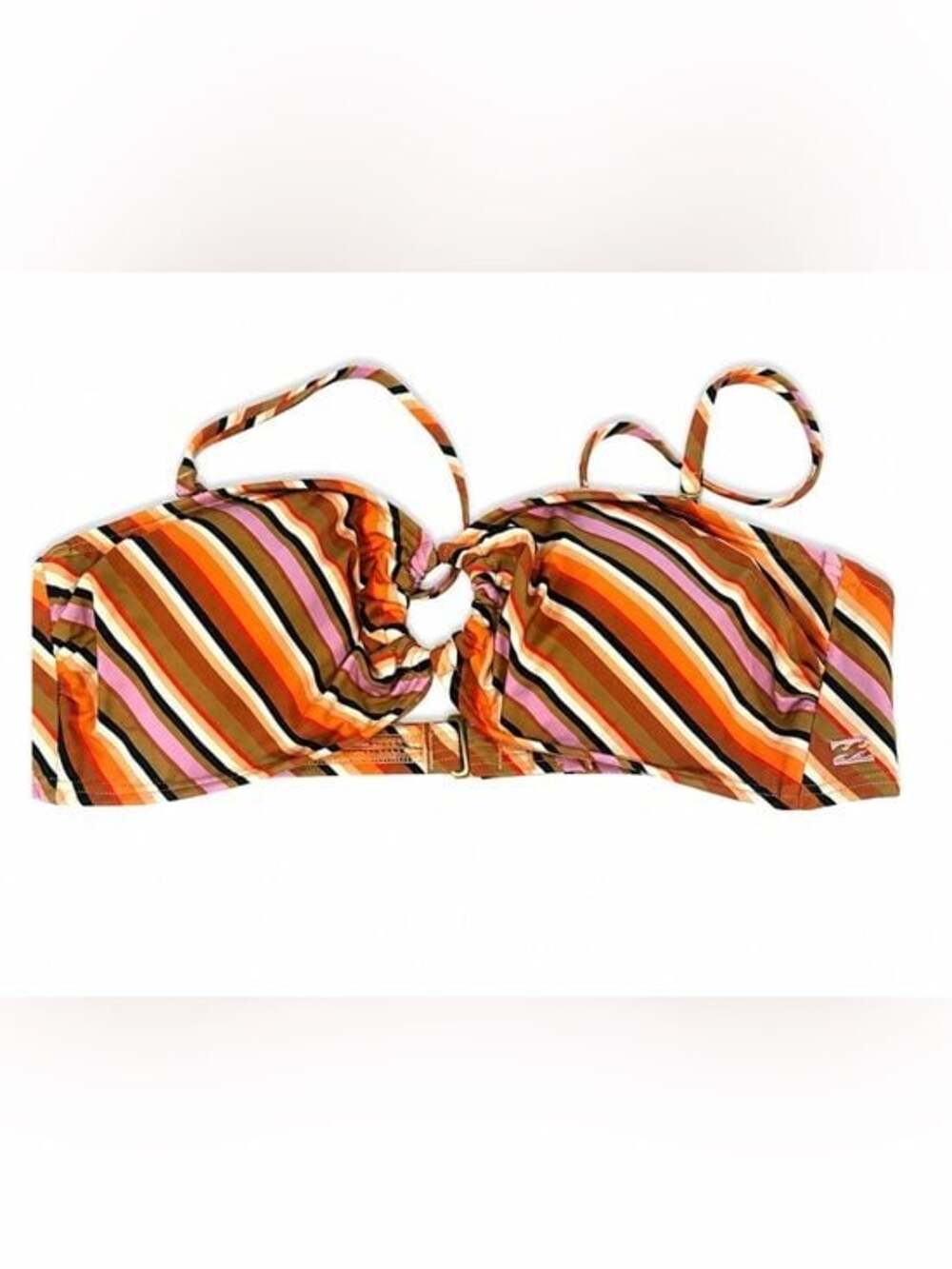 Billabong Orange, Pink & Brown Striped Bikini/Swim Top Size Large